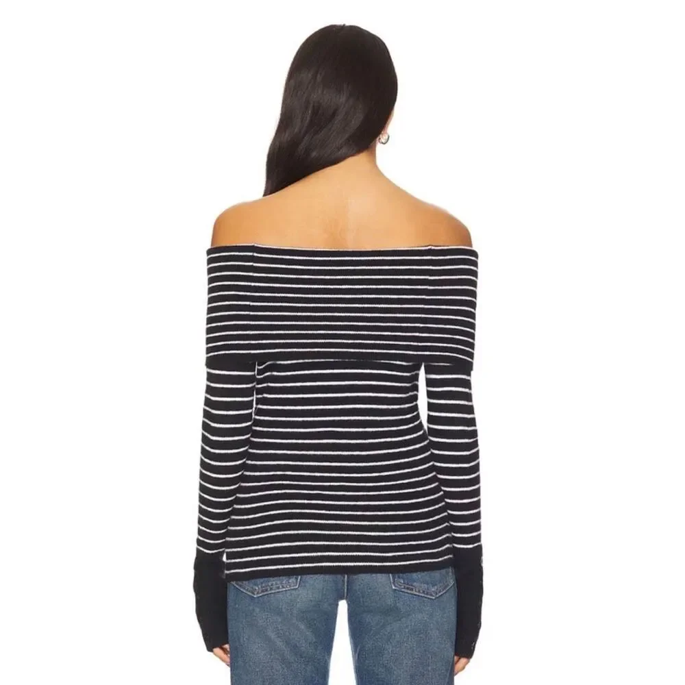 NWT Free People Evergreen Off Shoulder Striped Knit Sweater Y2K 90s Cozy Medium